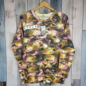 Crooks And Castles Brown Pink Floral Sweater Terrycloth Swearshirt Size Medium
